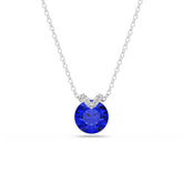 Bella V pendant Round cut, Blue, Rhodium plated